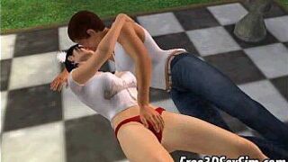 Sexy 3D brunette sucks and fucks in the park porn video